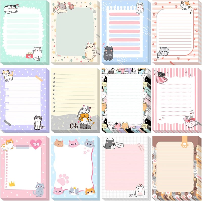 Chiisong 12 Pieces Cats Sticky Notes Cute Cat Gift Self Stick Notepads 3x4 Inch Kawaii Memo Notes for Animal Lover Cartoon Animal to Do List for Office Home Supplies Roommates Gift - Image 1